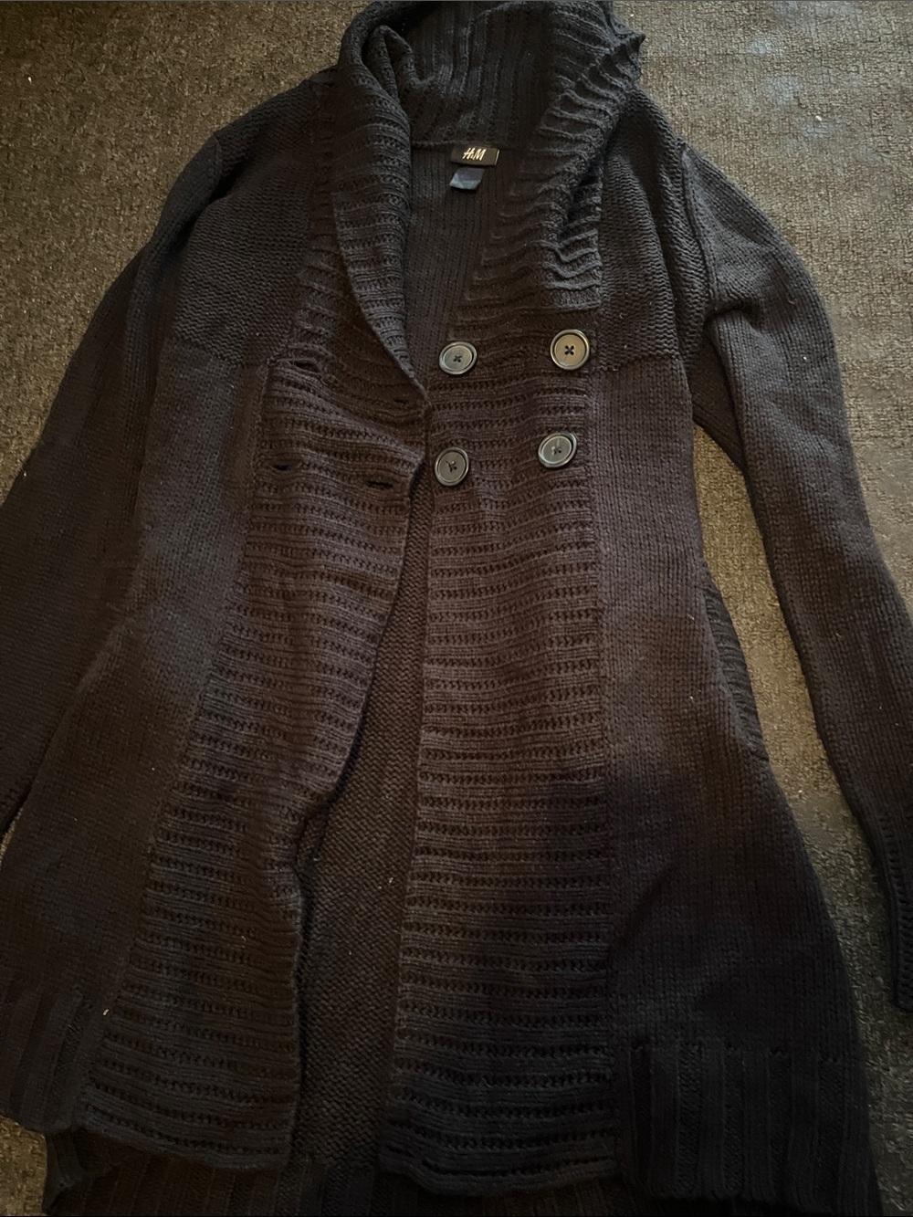 H&M Black Shawl Collar Double-Button Knit Cardigan